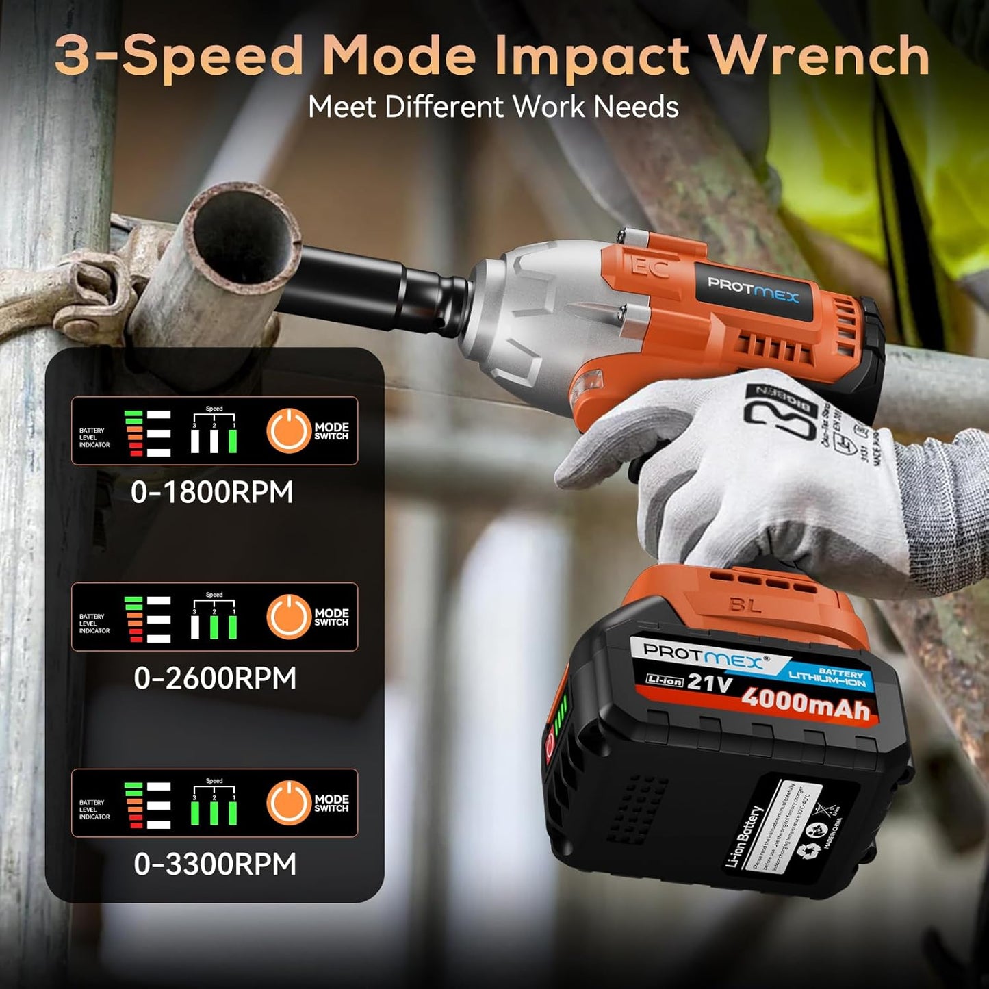 Cordless Impact Wrench, 665Ft-Ibs (900N.m) 1/2" Impact Drill, 21V Power Impact Driver with 2X 4.0Ah Battery, 5 Sockets, 8 Drill, 6 Screws, Electric Impact Gun Variable Speeds for Car/Truck/Mower